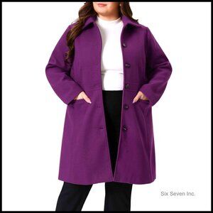 Plus Size Long Pea Coat with Peter Pan Collar Winter Overcoat